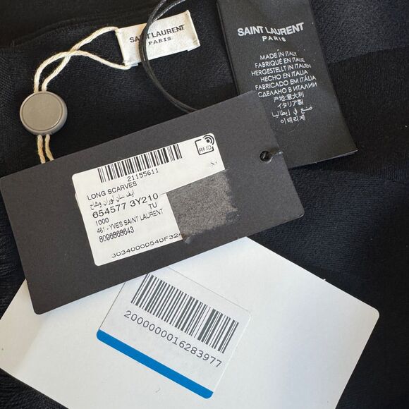 Saint Laurent YSL Monogram Scarf in 100% Wool Jacquard Black HUGE Logo Large NWT - Picture 13 of 13